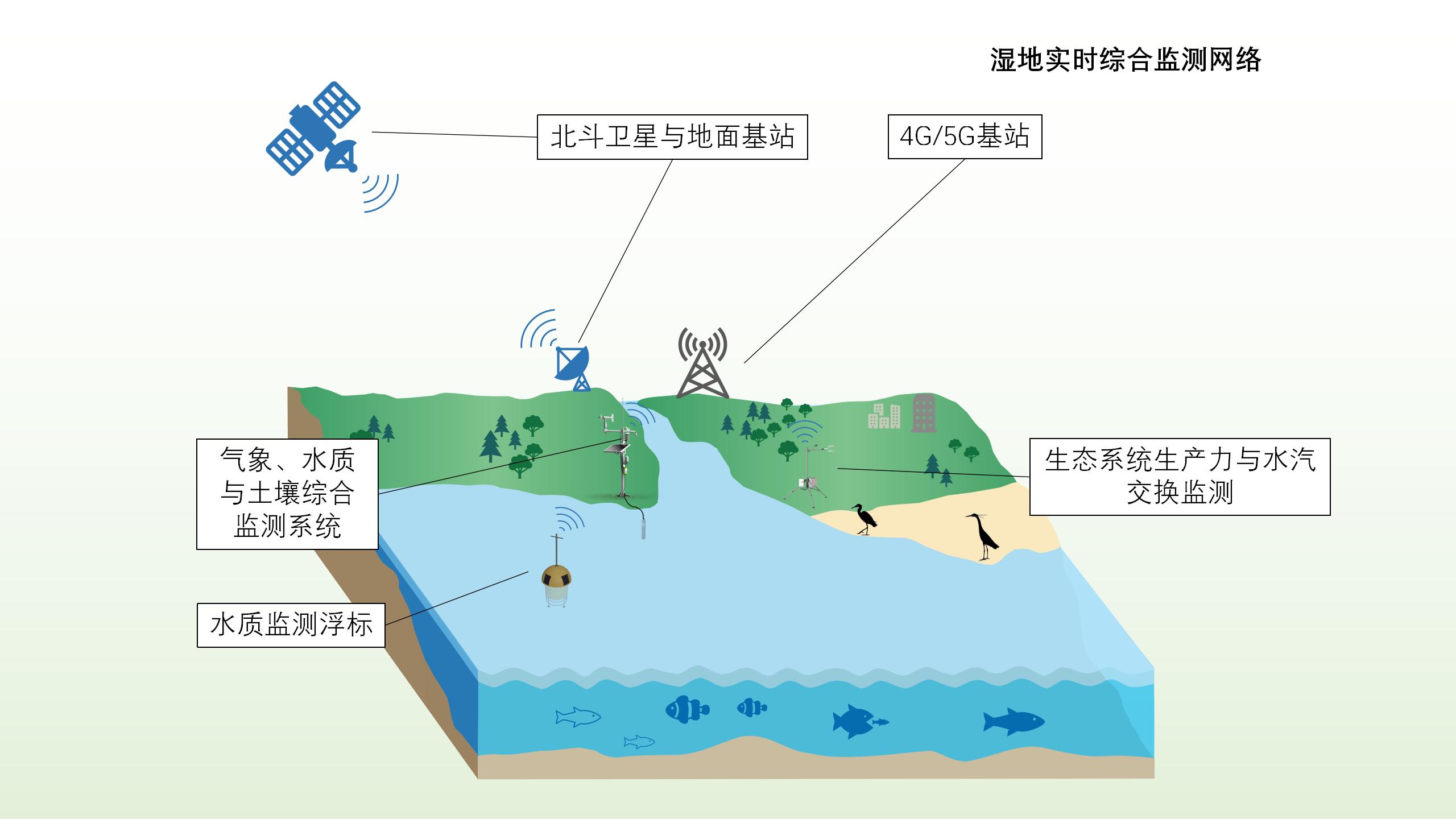 SmartSolo Scientific湿地实时综合监测系统能够适用于野外恶劣环境，监测研究区域的降雨量、温湿度、风速风向、太阳辐射、PM2.5、二氧化碳、pH值等参数。.jpg